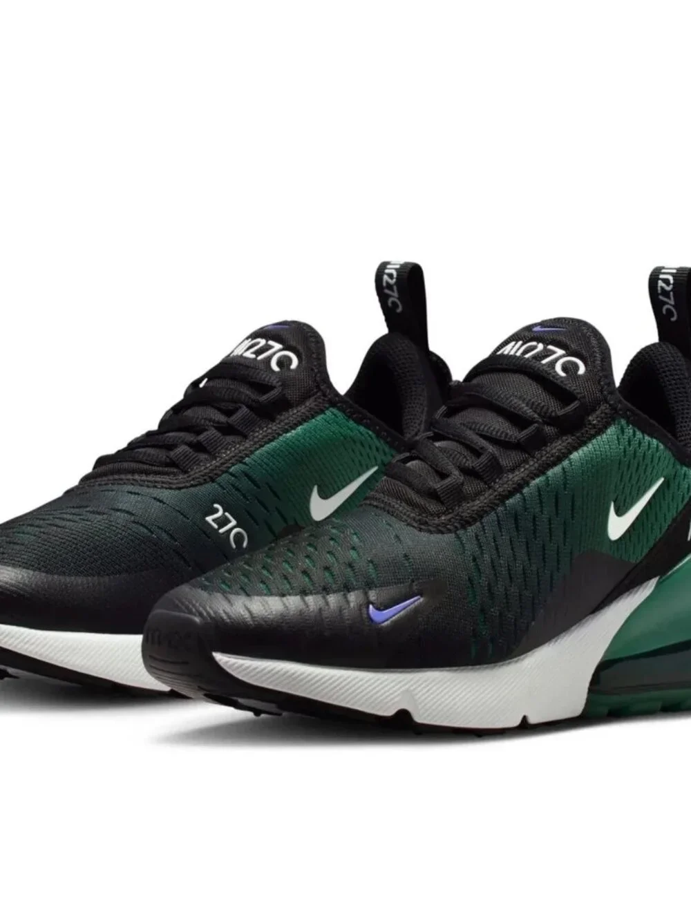 Nike Air Max 270 GS Shoes - Black White Evergreen Aura - Size 6.5Y (8 Women)